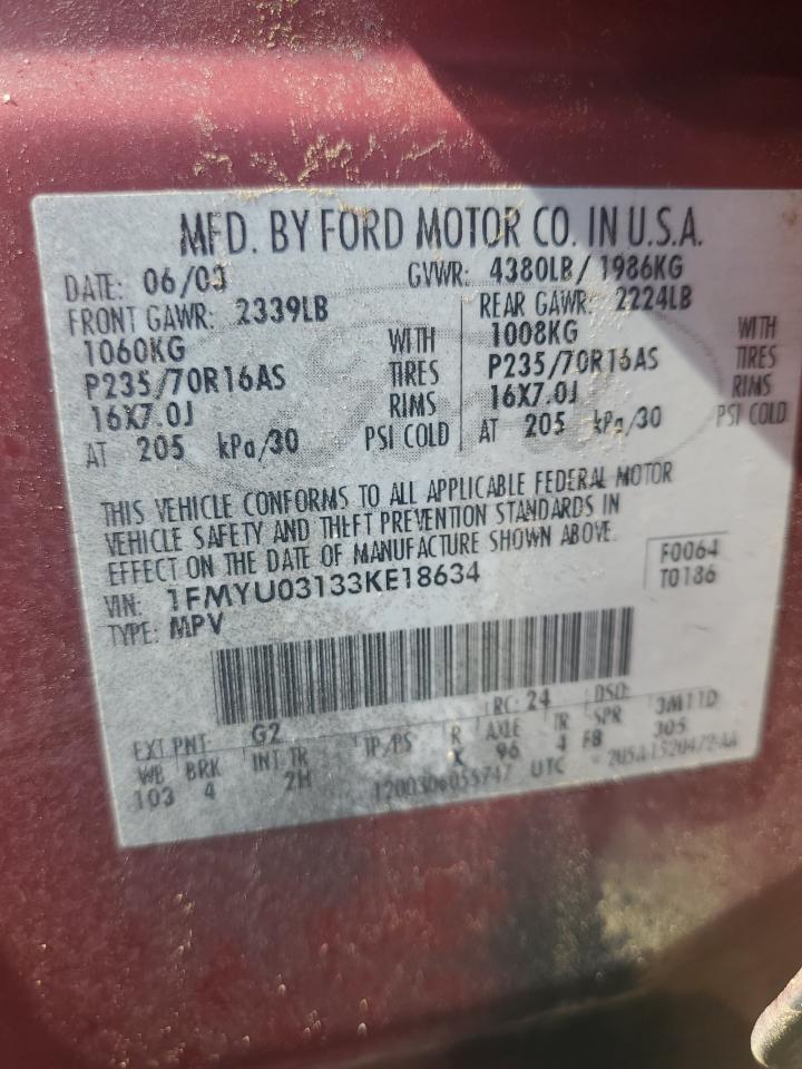 2003 Ford Escape Xlt VIN: 1FMYU03133KE18634 Lot: 61671615