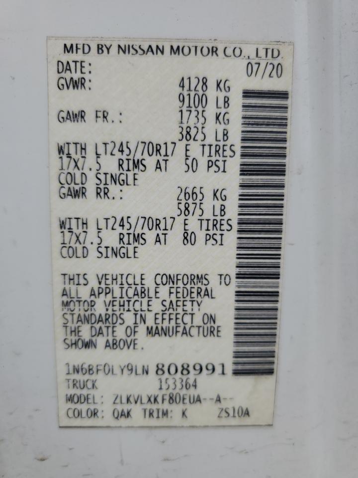 2020 Nissan Nv 2500 S VIN: 1N6BF0LY9LN808991 Lot: 59510375