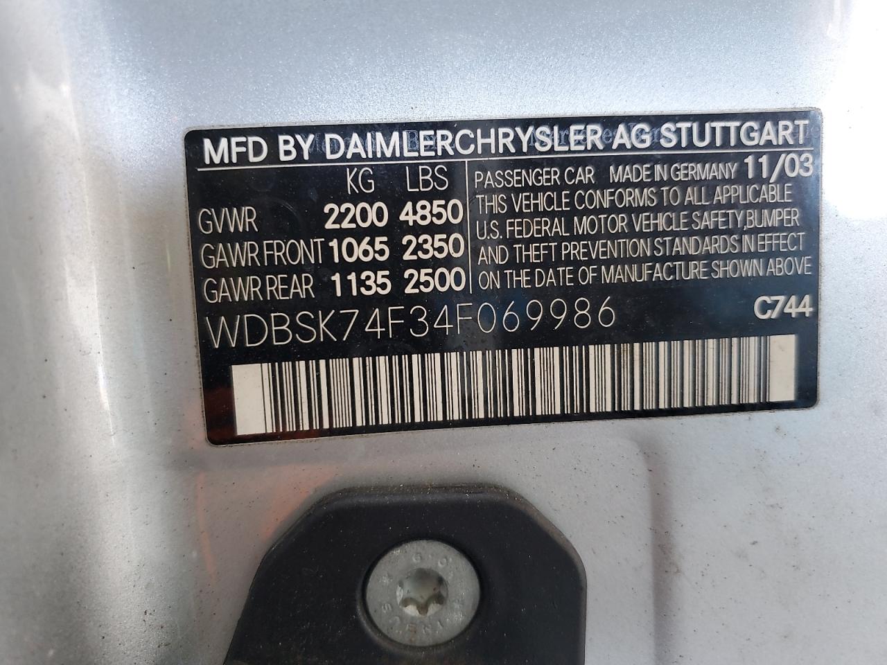 2004 Mercedes-Benz Sl 55 Amg VIN: WDBSK74F34F069986 Lot: 62037125