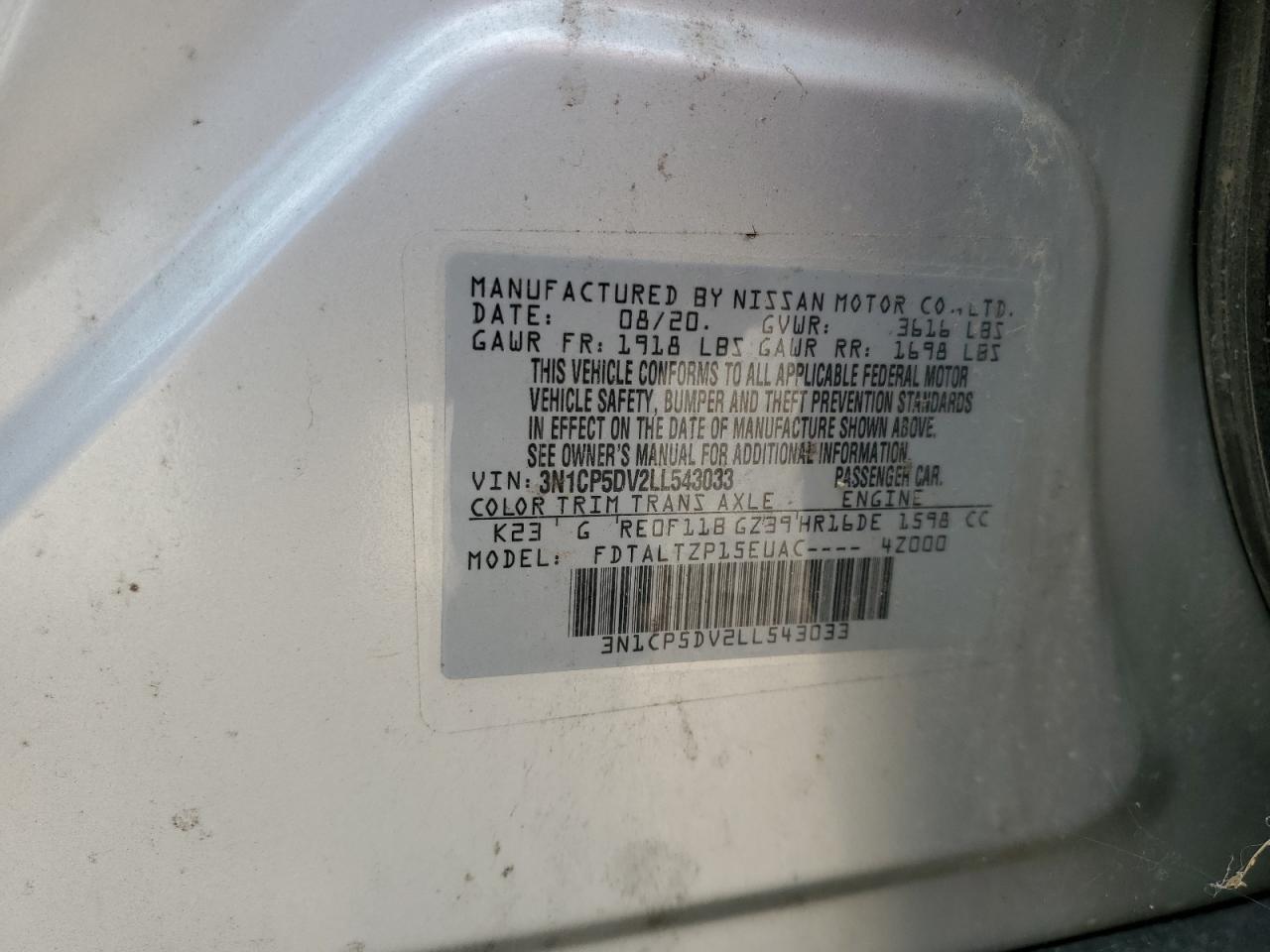 2020 Nissan Kicks Sr VIN: 3N1CP5DV2LL543033 Lot: 62255545