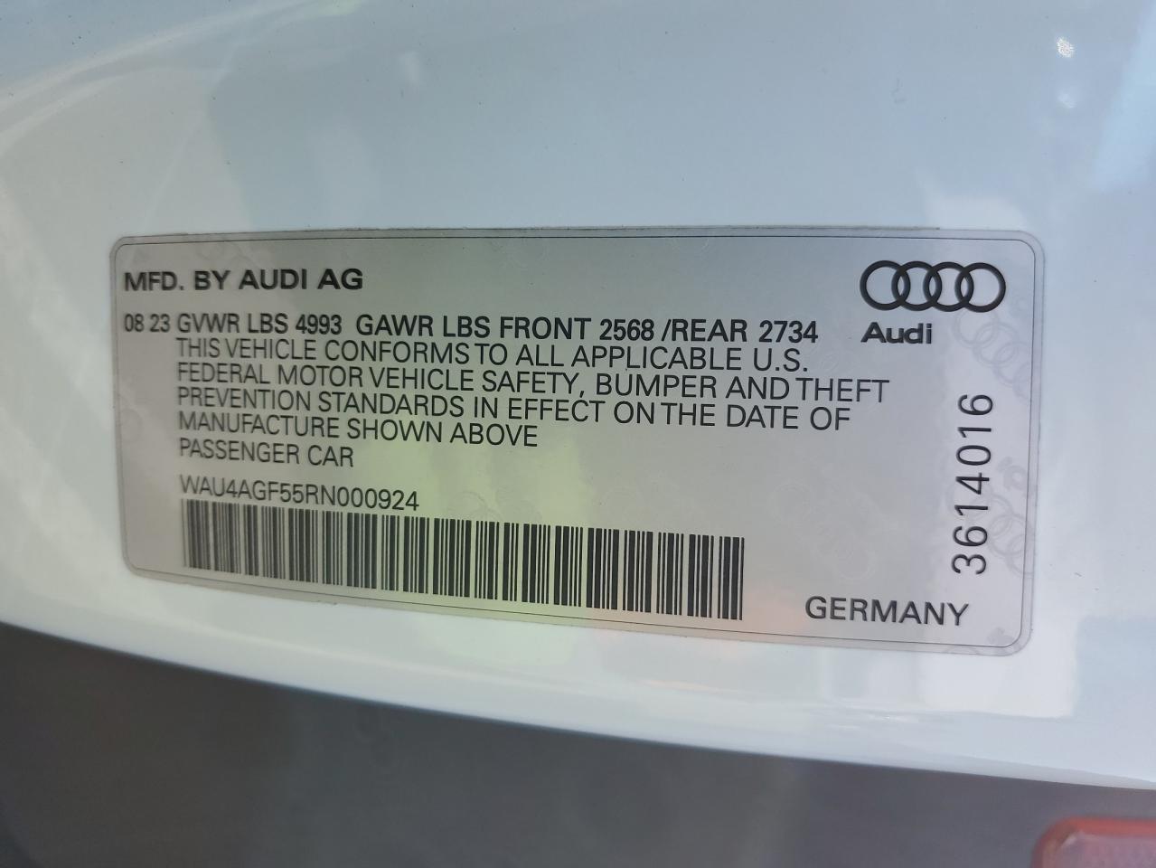 2024 Audi A5 Premium Plus 45 VIN: WAU4AGF55RN000924 Lot: 60427455