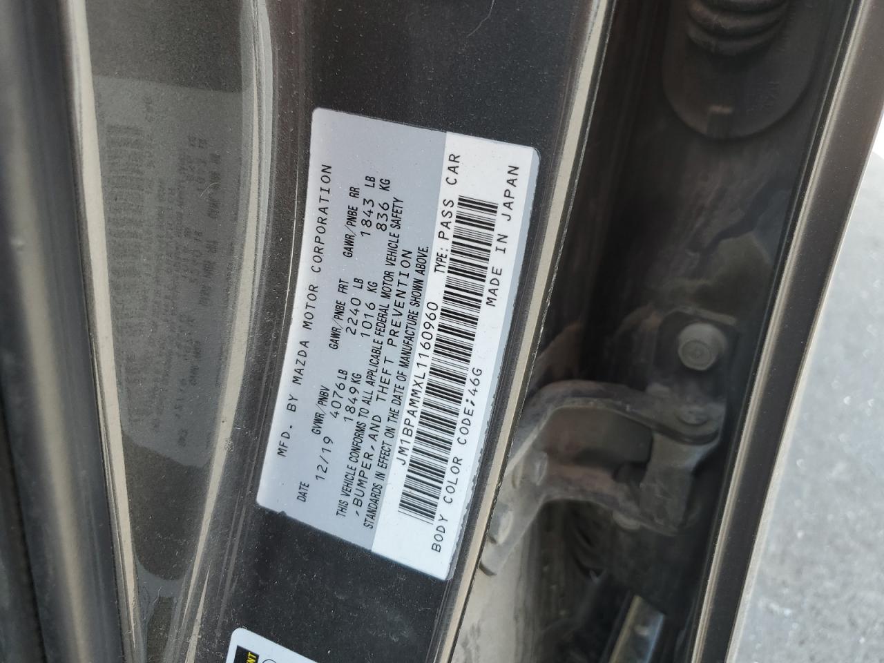 2020 Mazda 3 Preferred VIN: JM1BPAMMXL1160960 Lot: 59092995