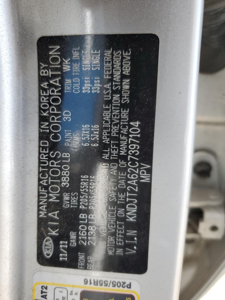 2012 Kia Soul + VIN: KNDJT2A62C7397104 Lot: 62564665