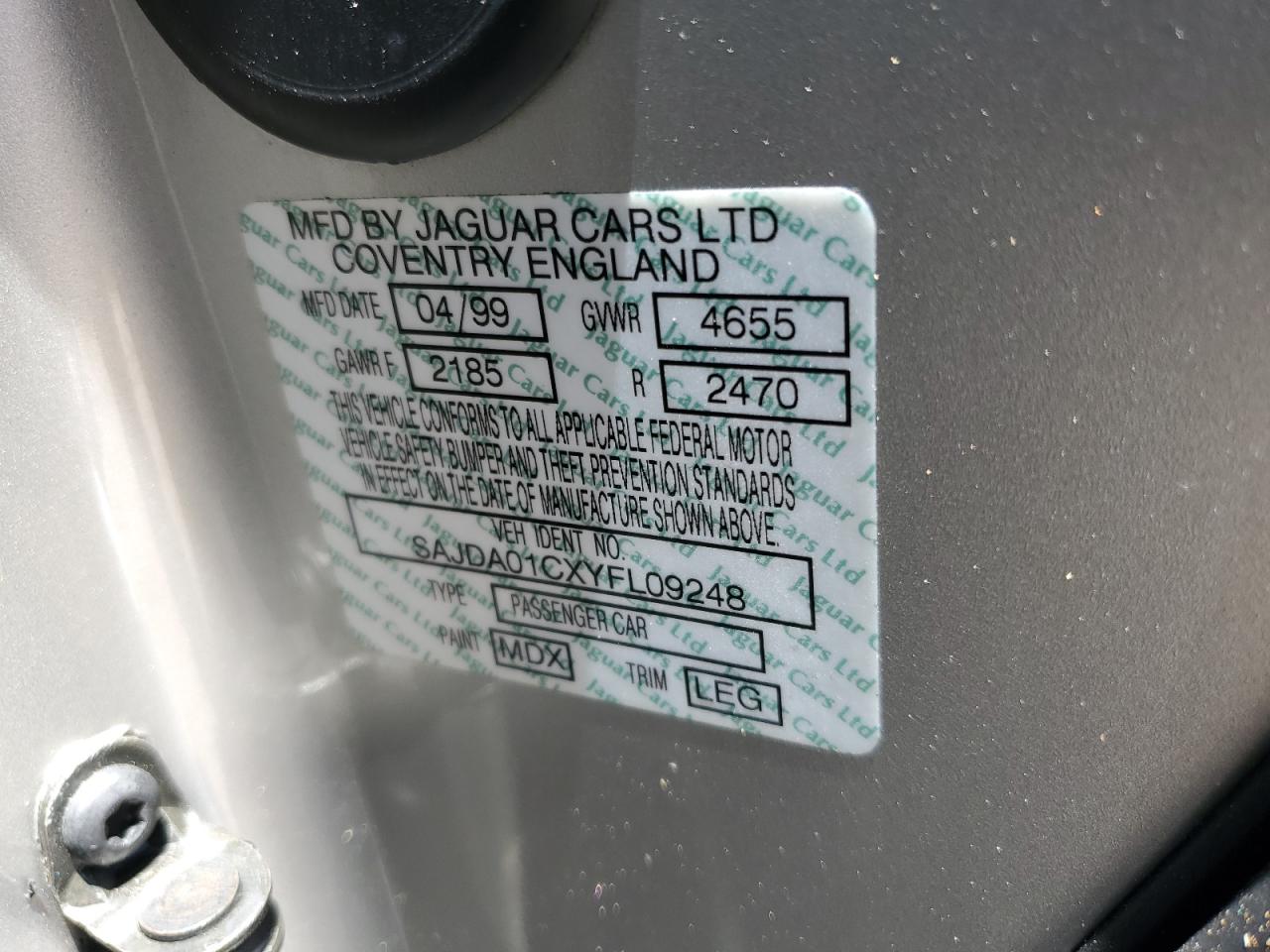 2000 Jaguar S-Type VIN: SAJDA01CXYFL09248 Lot: 59061155