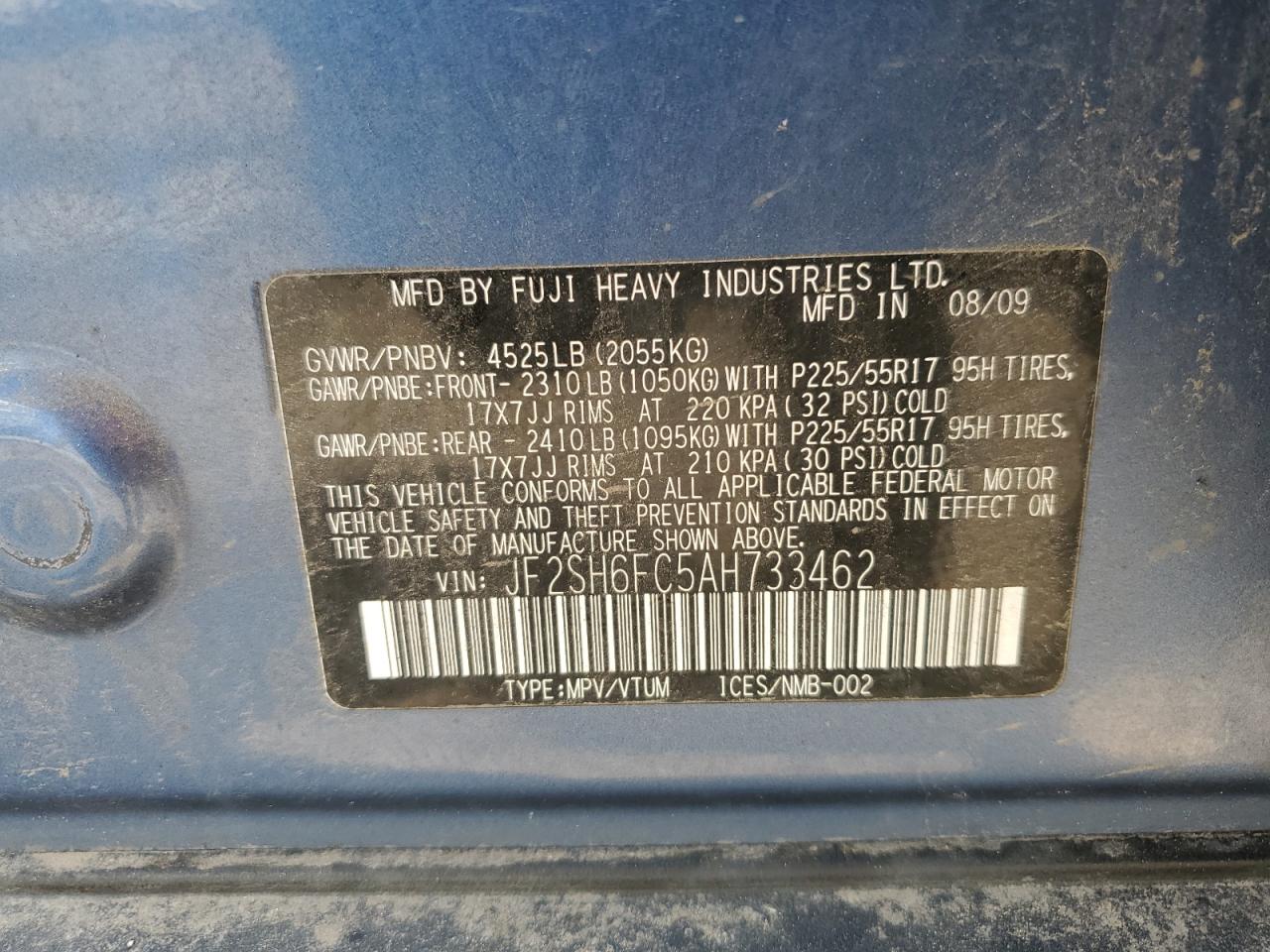 SUBARU FORESTER 2010 VIN JF2SH6FC5AH733462 zdjęcie 13