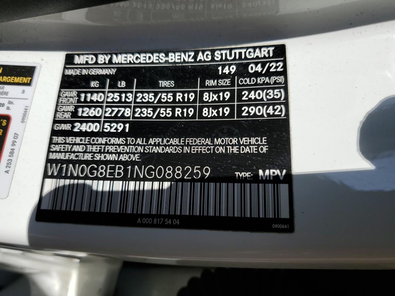 W1N0G8EB1NG088259 2022 Mercedes-Benz Glc 300 4Matic