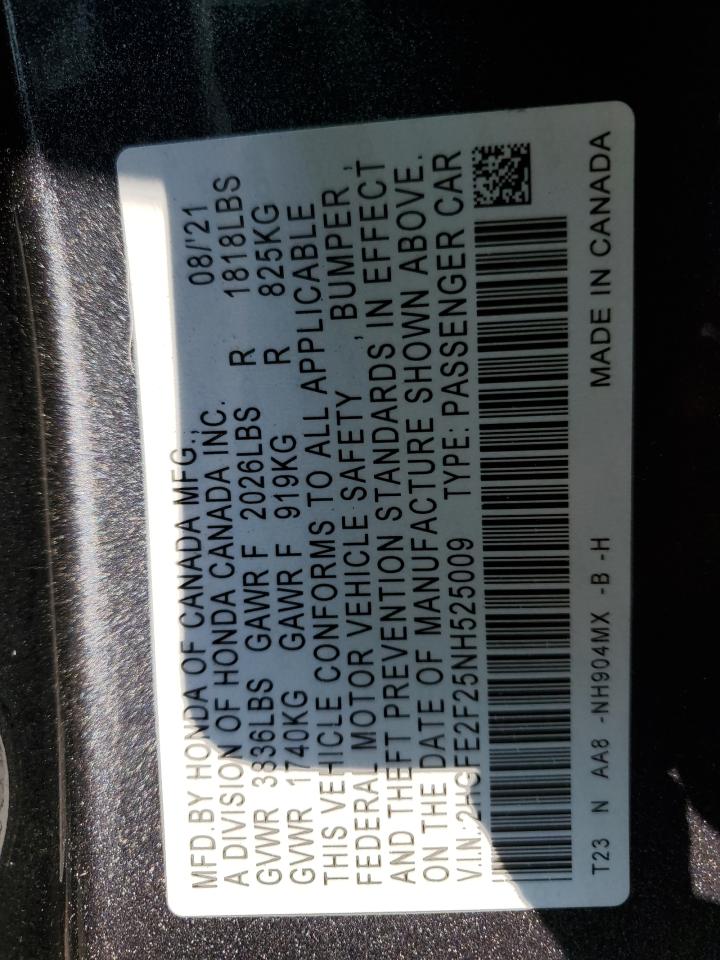 2HGFE2F25NH525009 HONDA CIVIC 2022