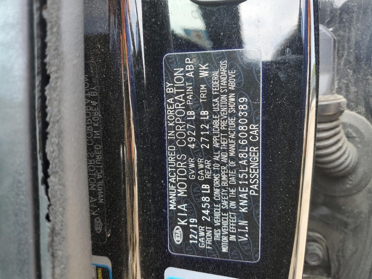 2020 Kia Stinger VIN: KNAE15LA8L6080389 Lot: 60102335