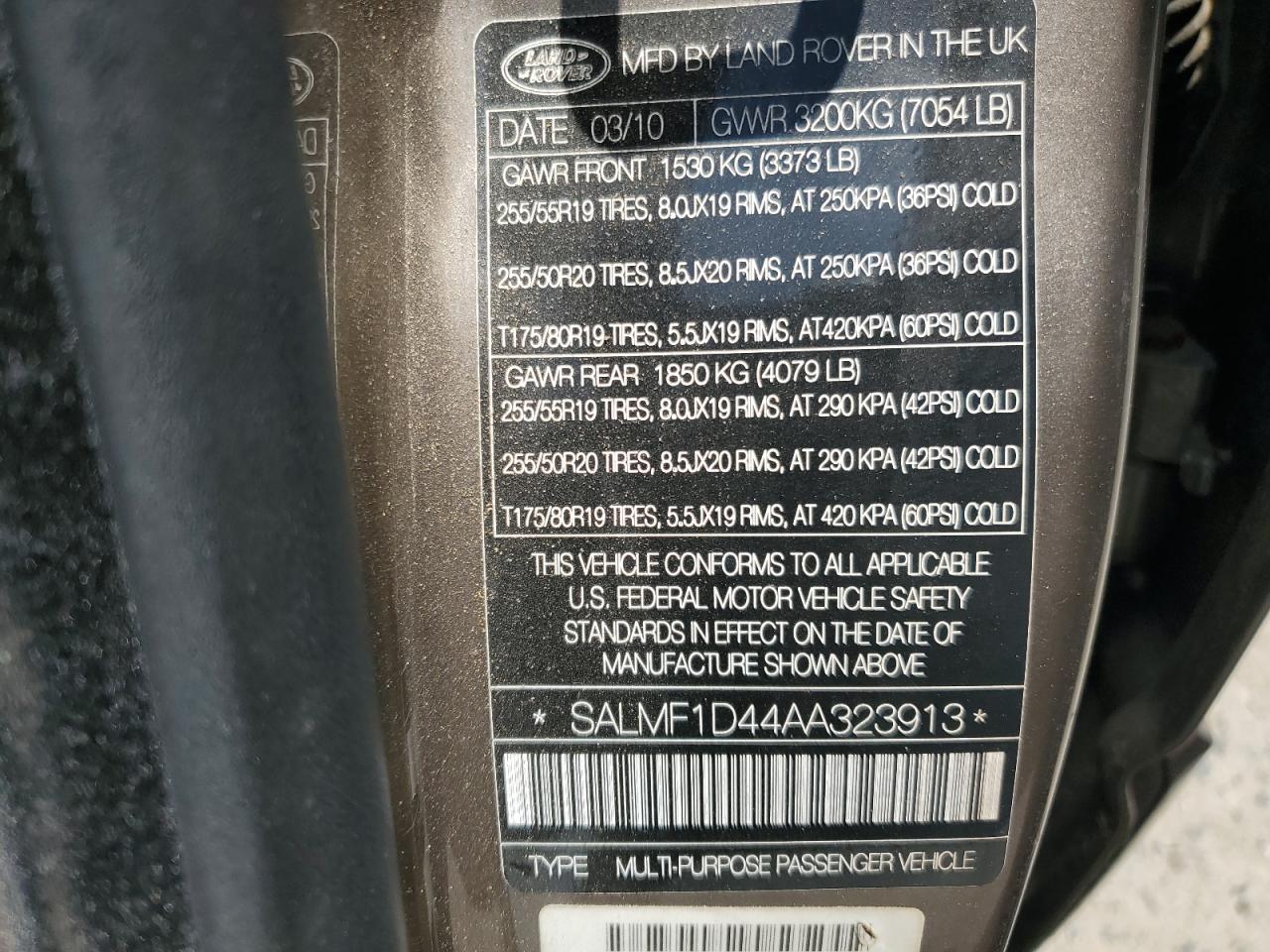 2010 Land Rover Range Rover Hse Luxury VIN: SALMF1D44AA323913 Lot: 61399075