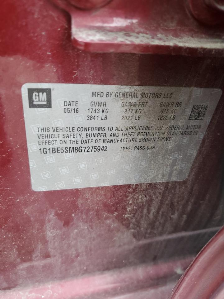 2016 Chevrolet Cruze Lt VIN: 1G1BE5SM8G7275942 Lot: 62874735