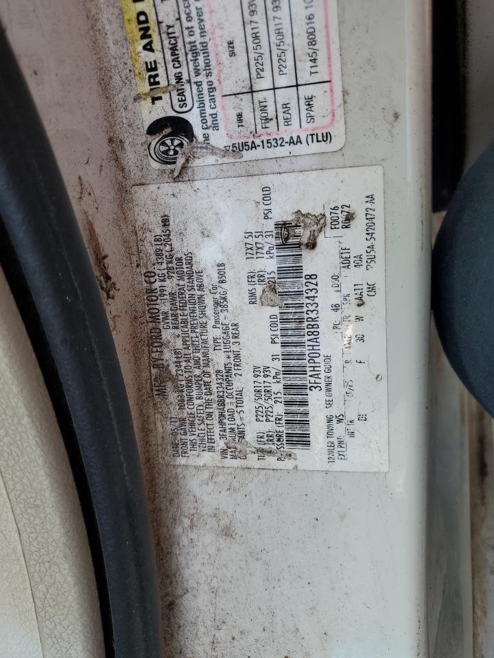 2011 Ford Fusion Se VIN: 3FAHP0HA8BR334328 Lot: 61760345