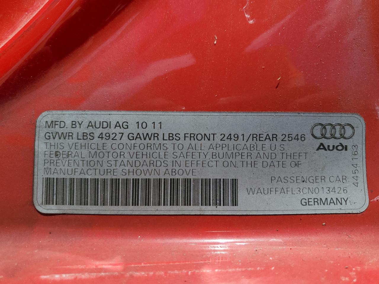 2012 Audi A4 Premium Plus VIN: WAUFFAFL3CN013426 Lot: 62695565