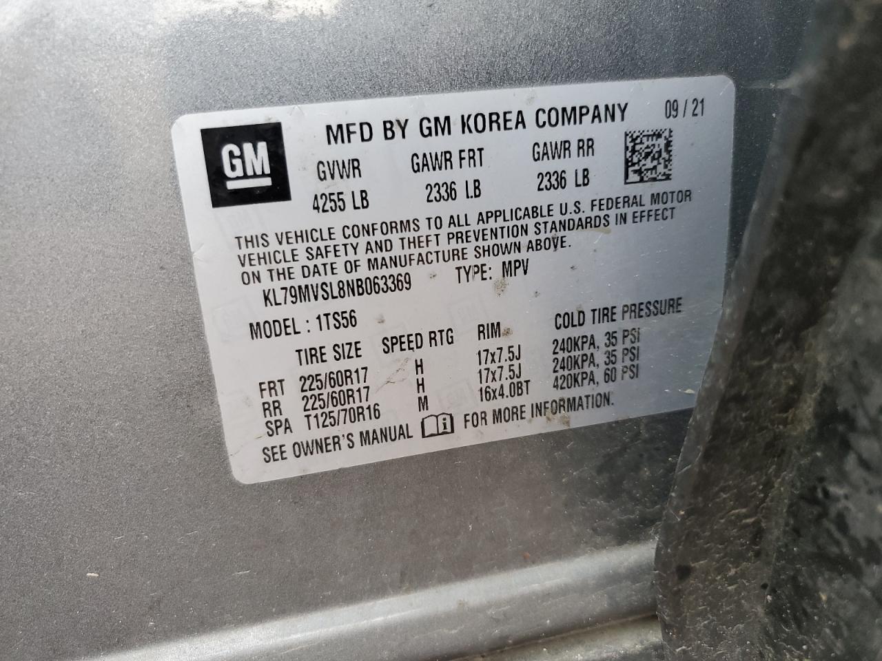 2022 Chevrolet Trailblazer Activ VIN: KL79MVSL8NB063369 Lot: 61153295
