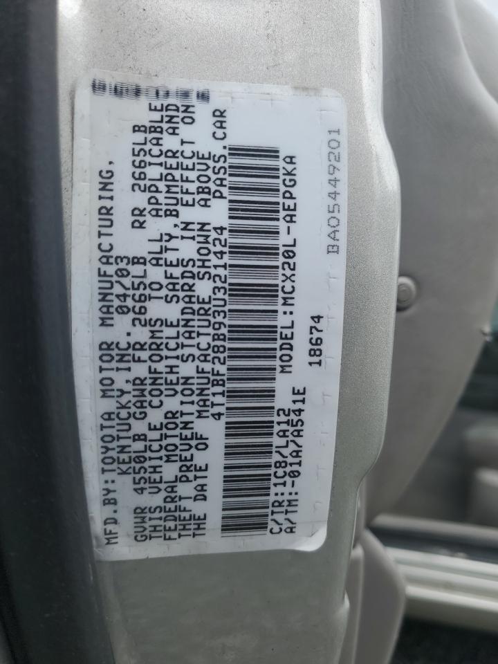 2003 Toyota Avalon Xl VIN: 4T1BF28B93U321424 Lot: 62837295