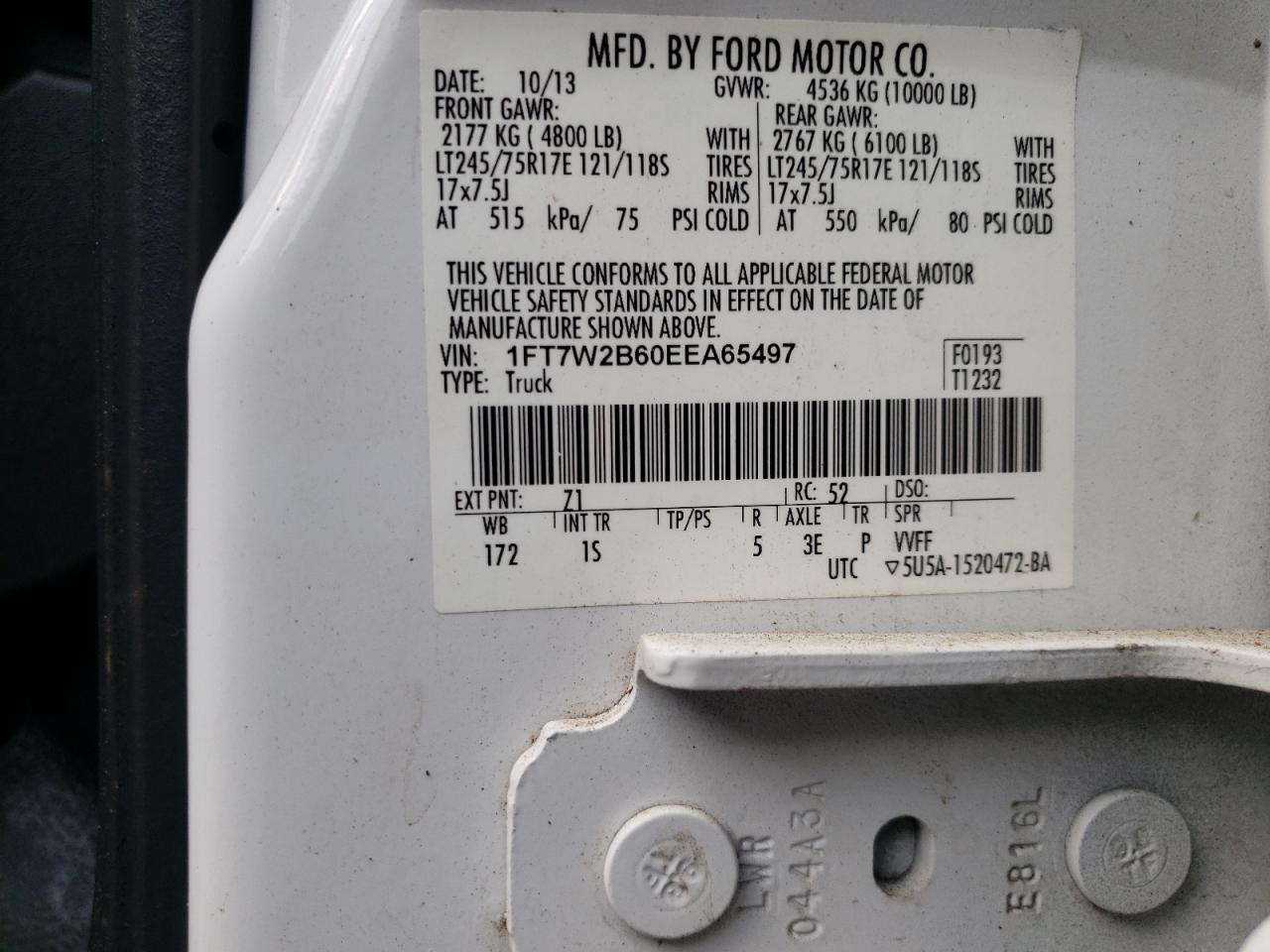 FORD F250 2014 VIN 1FT7W2B60EEA65497 zdjęcie 12