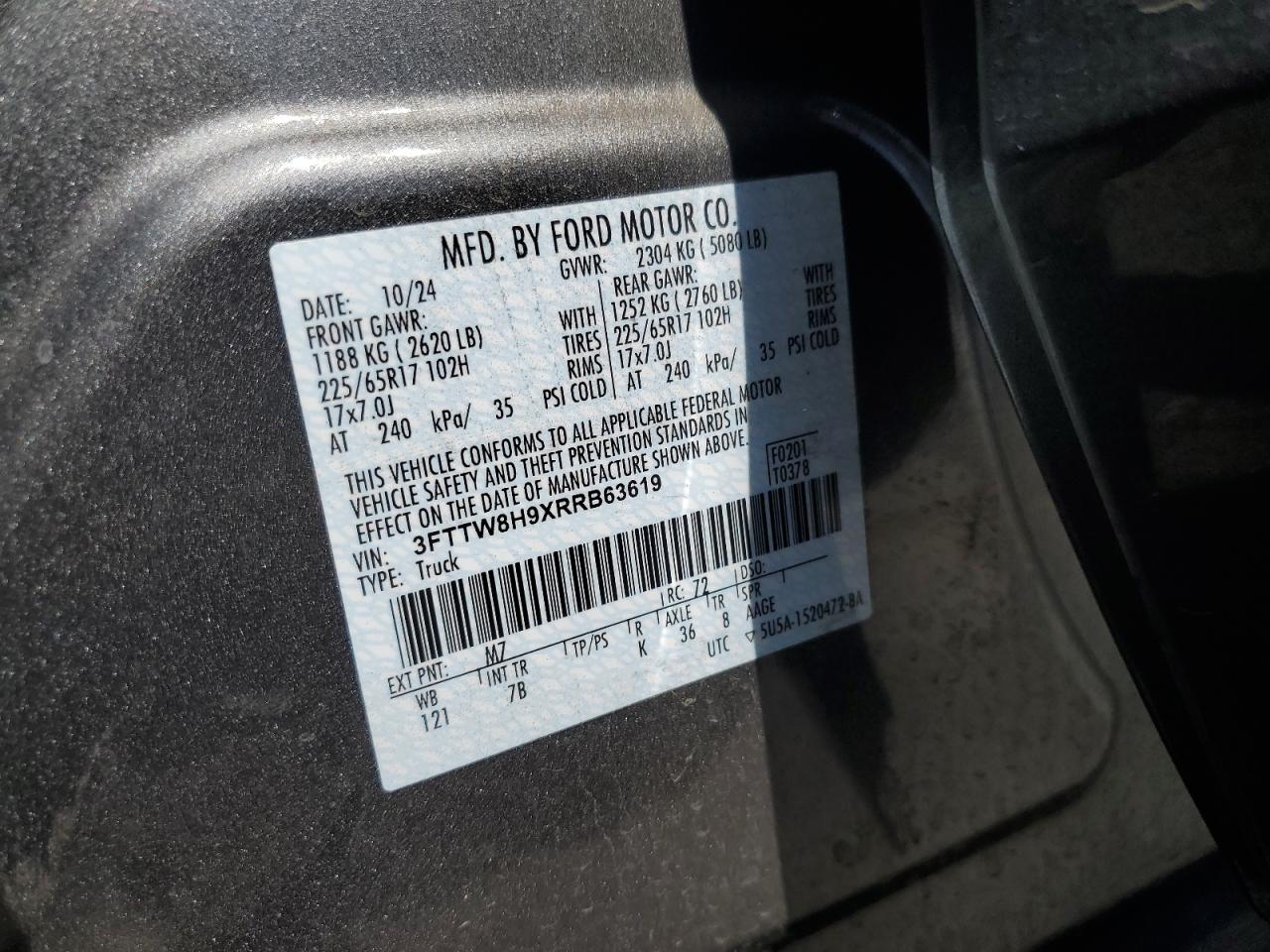 2024 Ford Maverick Xlt VIN: 3FTTW8H9XRRB63619 Lot: 61811295