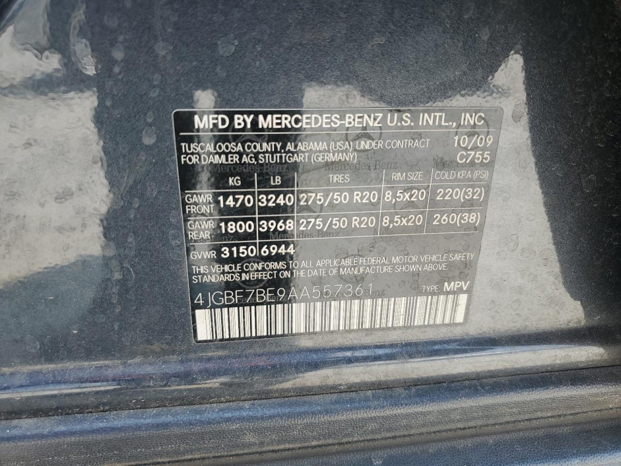 2010 Mercedes-Benz Gl 450 4Matic VIN: 4JGBF7BE9AA557361 Lot: 59412385