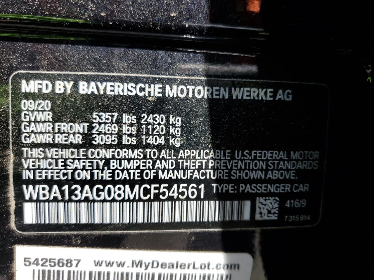 2021 BMW 530E VIN: WBA13AG08MCF54561 Lot: 62505605