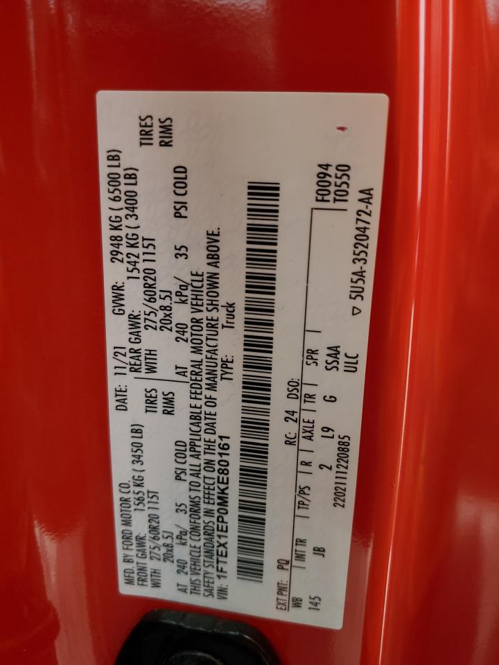1FTEX1EP0MKE80161 FORD F-150 2021
