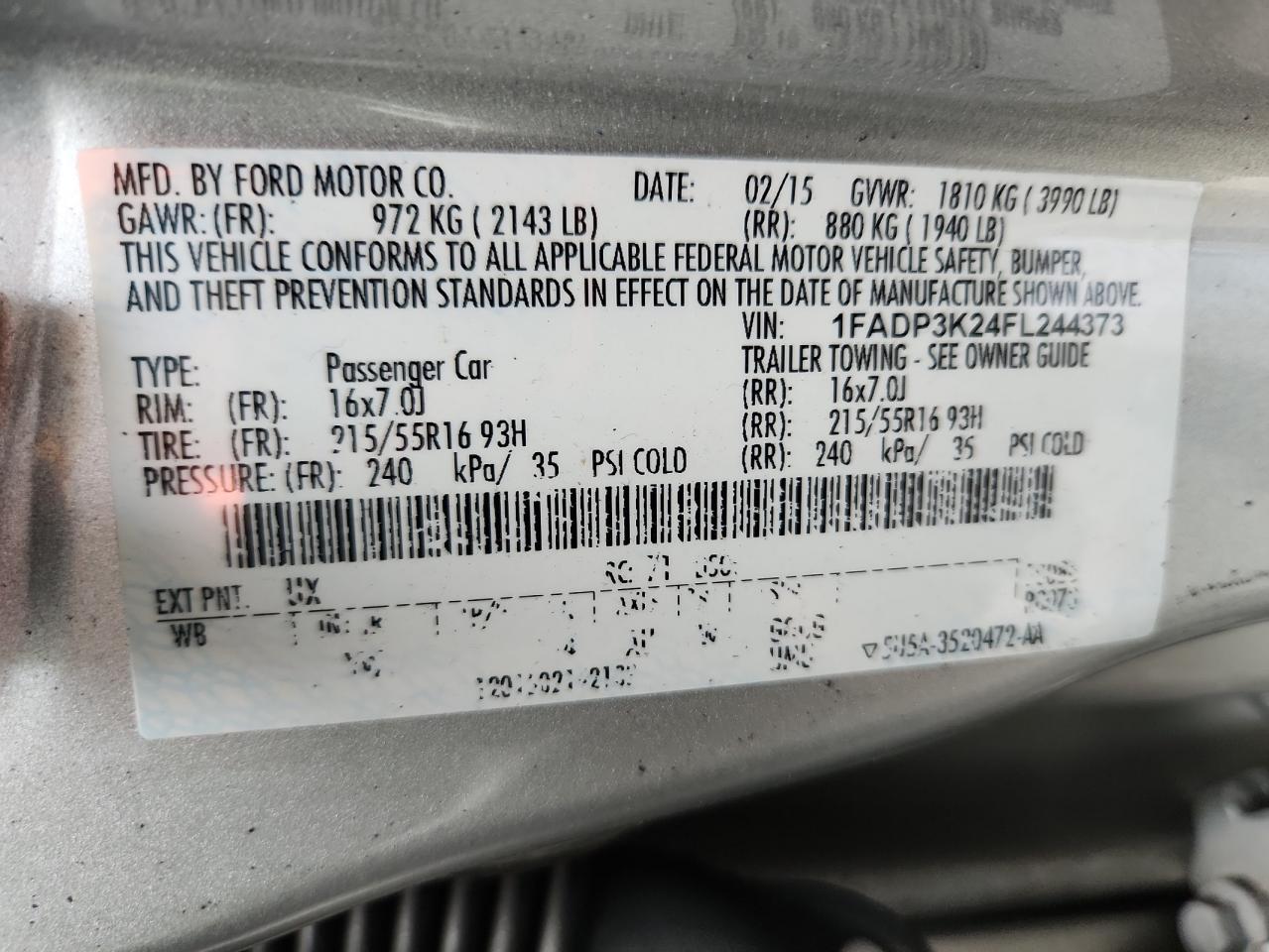 2015 Ford Focus Se VIN: 1FADP3K24FL244373 Lot: 61401505
