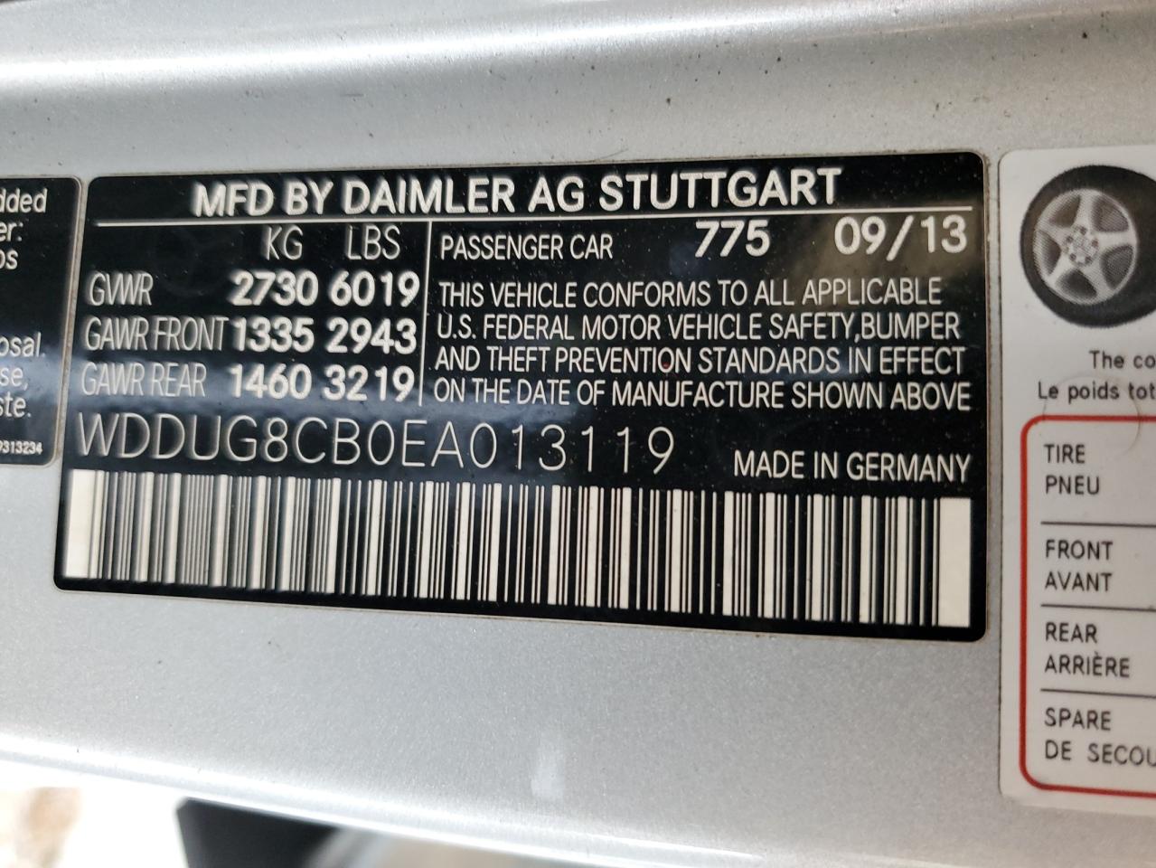 2014 Mercedes-Benz S 550 VIN: WDDUG8CB0EA013119 Lot: 60284025