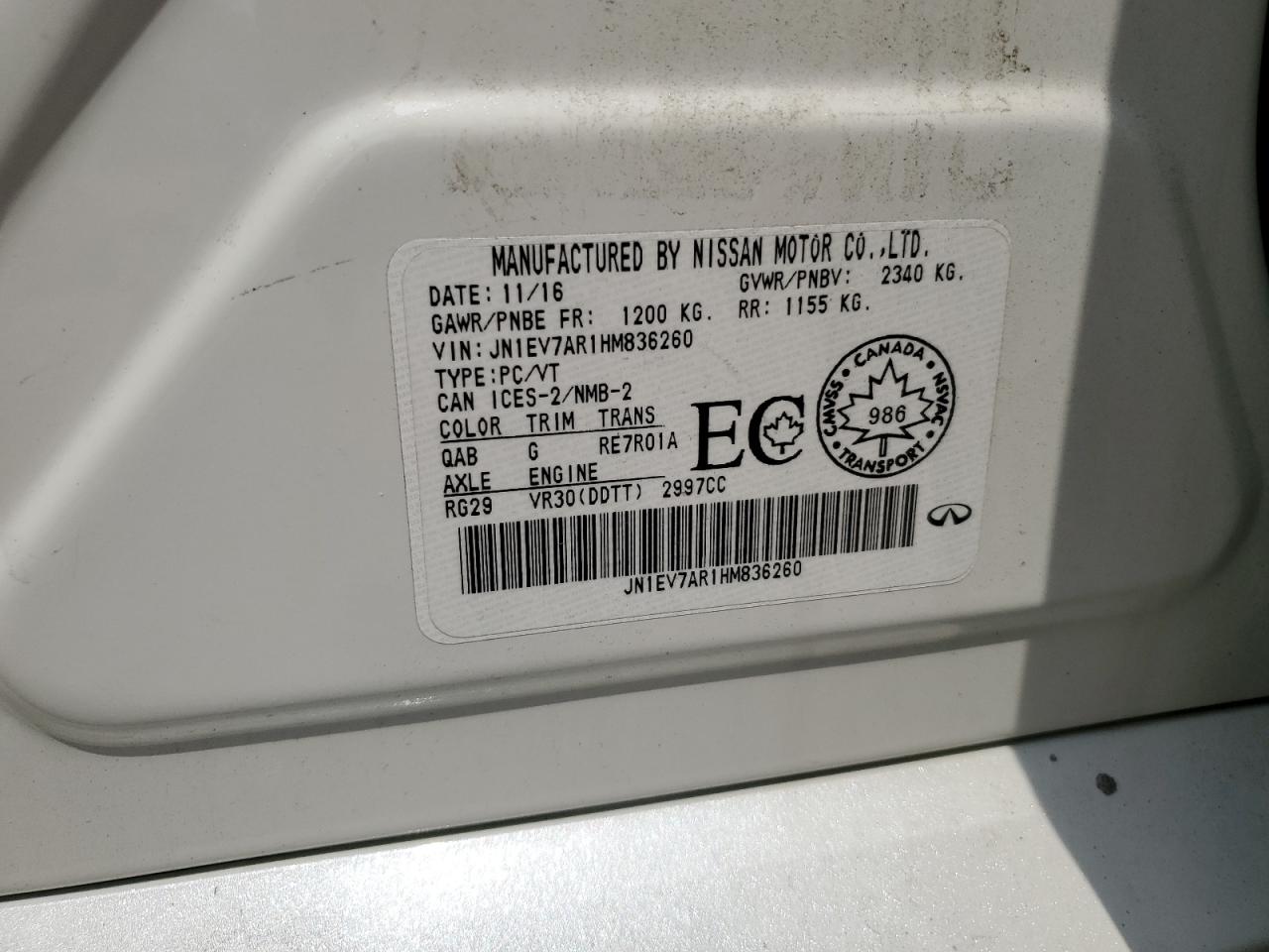 2017 Infiniti Q50 Premium VIN: JN1EV7AR1HM836260 Lot: 59235435