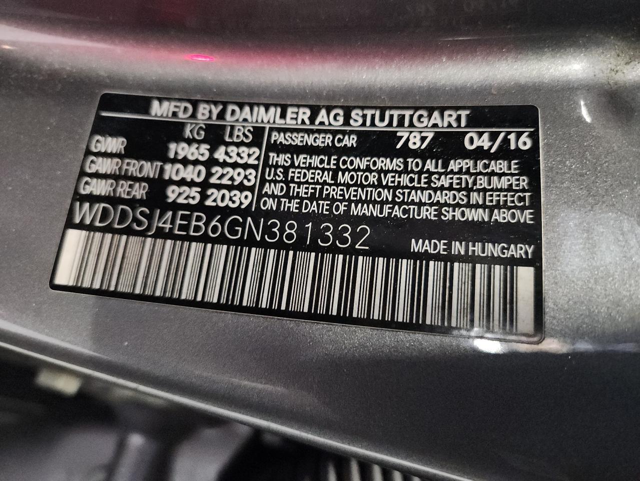 2016 Mercedes-Benz Cla 250 VIN: WDDSJ4EB6GN381332 Lot: 62936415