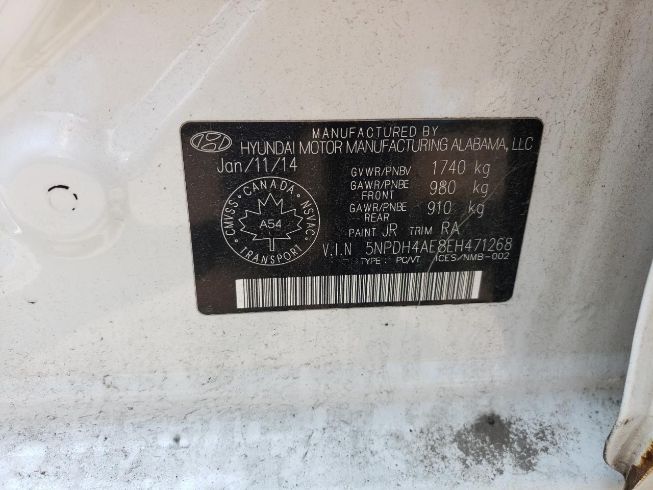 2014 Hyundai Elantra Se VIN: 5NPDH4AE8EH471268 Lot: 59010455