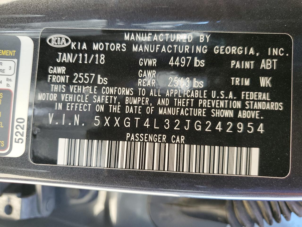 2018 Kia Optima Lx VIN: 5XXGT4L32JG242954 Lot: 62604555