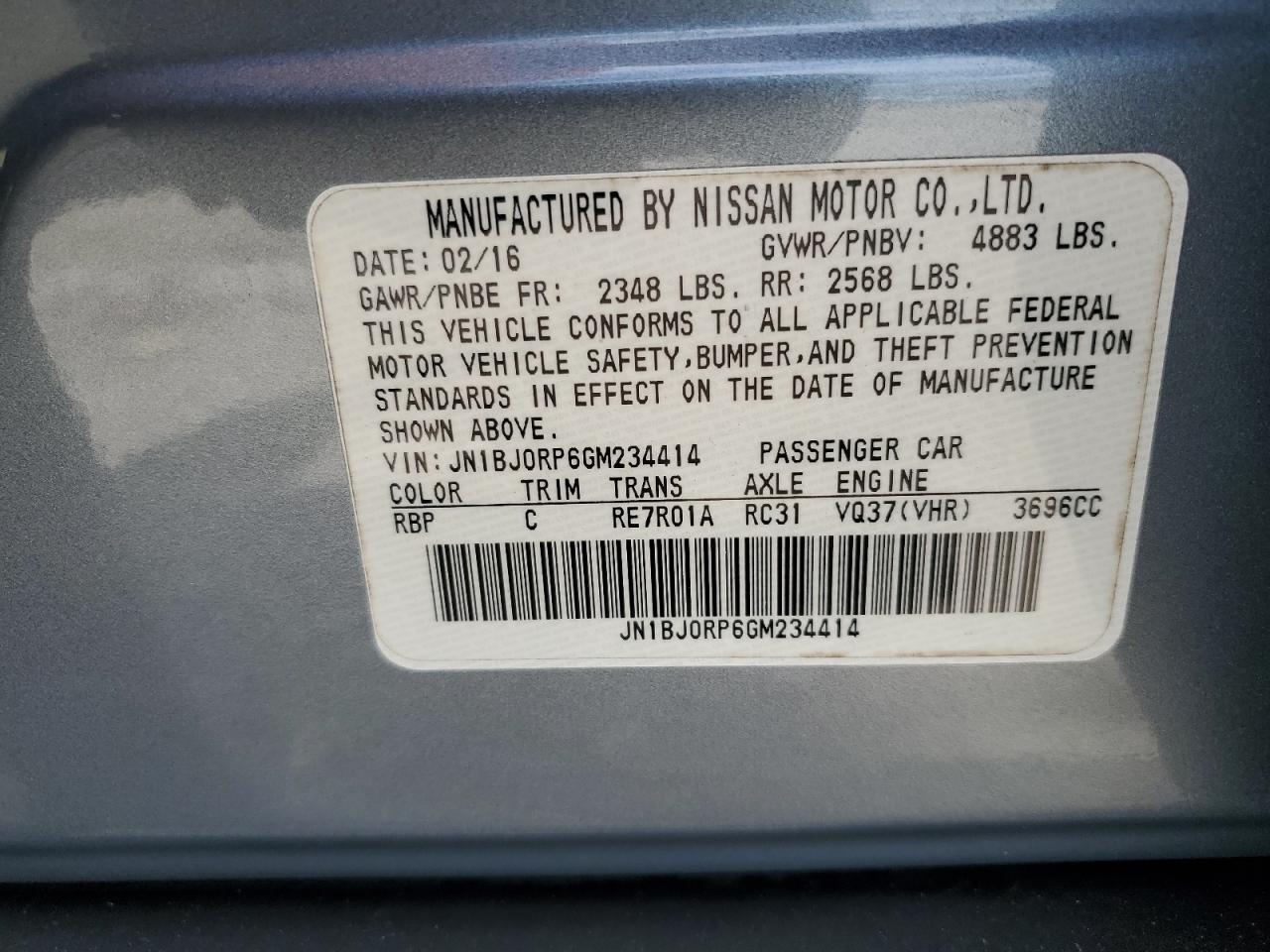 2016 Infiniti Qx50 VIN: JN1BJ0RP6GM234414 Lot: 62370995