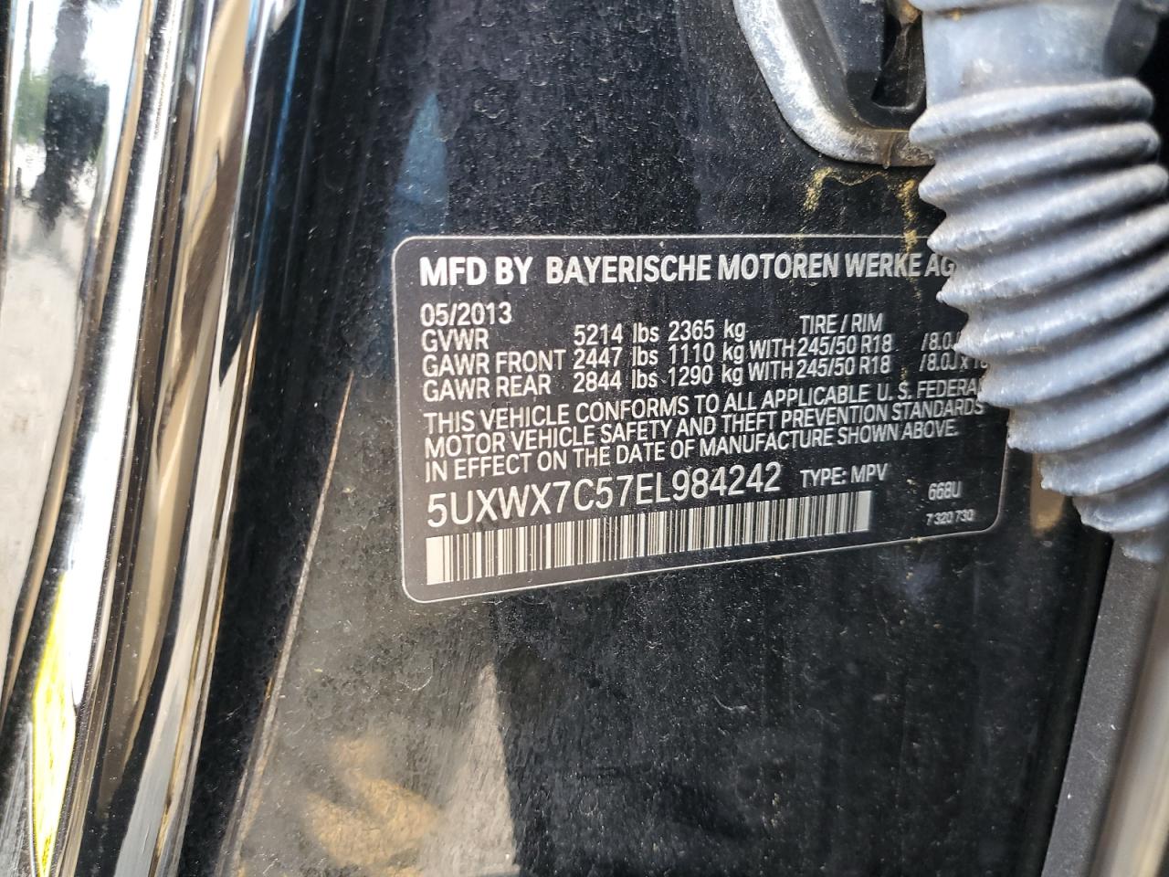 2014 BMW X3 xDrive35I VIN: 5UXWX7C57EL984242 Lot: 60199395