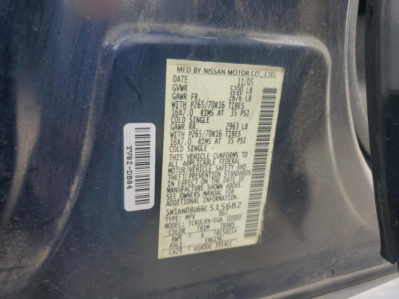 2006 Nissan Xterra Off Road VIN: 5N1AN08U66C515682 Lot: 59938345