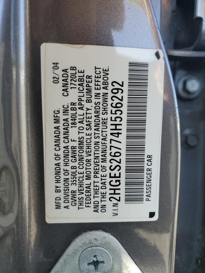 2004 Honda Civic Ex VIN: 2HGES26774H556292 Lot: 63008175