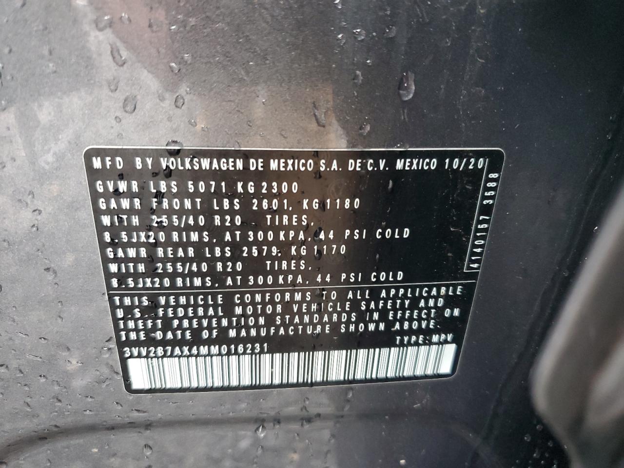 2021 Volkswagen Tiguan Se VIN: 3VV2B7AX4MM016231 Lot: 60849165