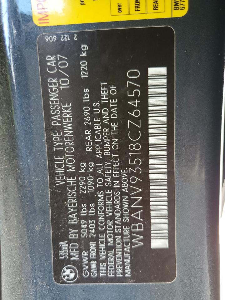 2008 BMW 535 Xi VIN: WBANV93518CZ64570 Lot: 62362865