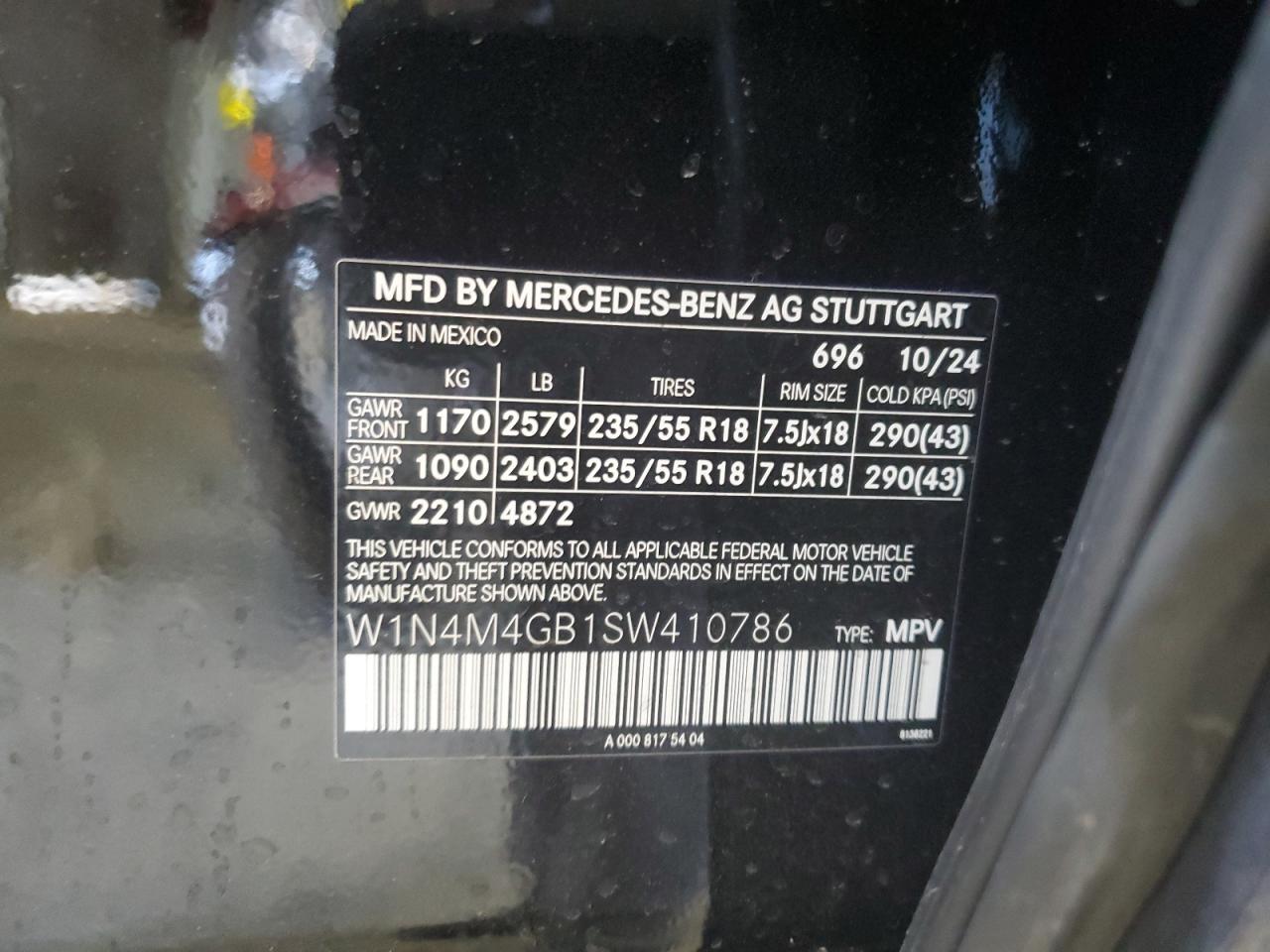 2025 Mercedes-Benz Glb 250 VIN: W1N4M4GB1SW410786 Lot: 61962015