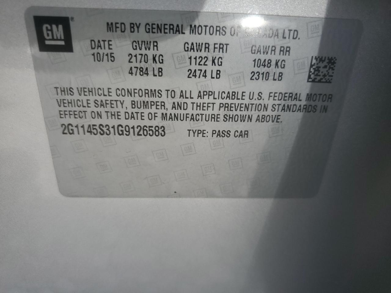 2016 Chevrolet Impala Ltz VIN: 2G1145S31G9126583 Lot: 62377785