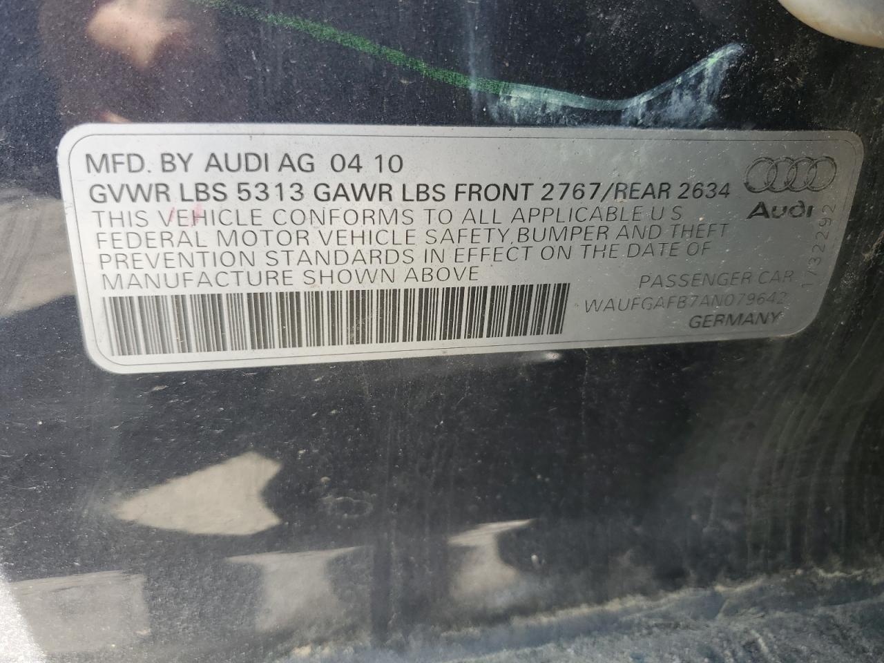 2010 Audi A6 Premium Plus VIN: WAUFGAFB7AN079642 Lot: 61941965