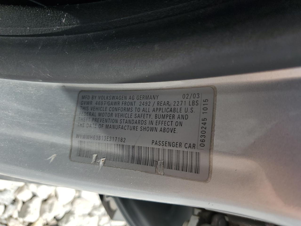 2003 Volkswagen Passat Glx VIN: WVWWH63B13E317182 Lot: 62101655