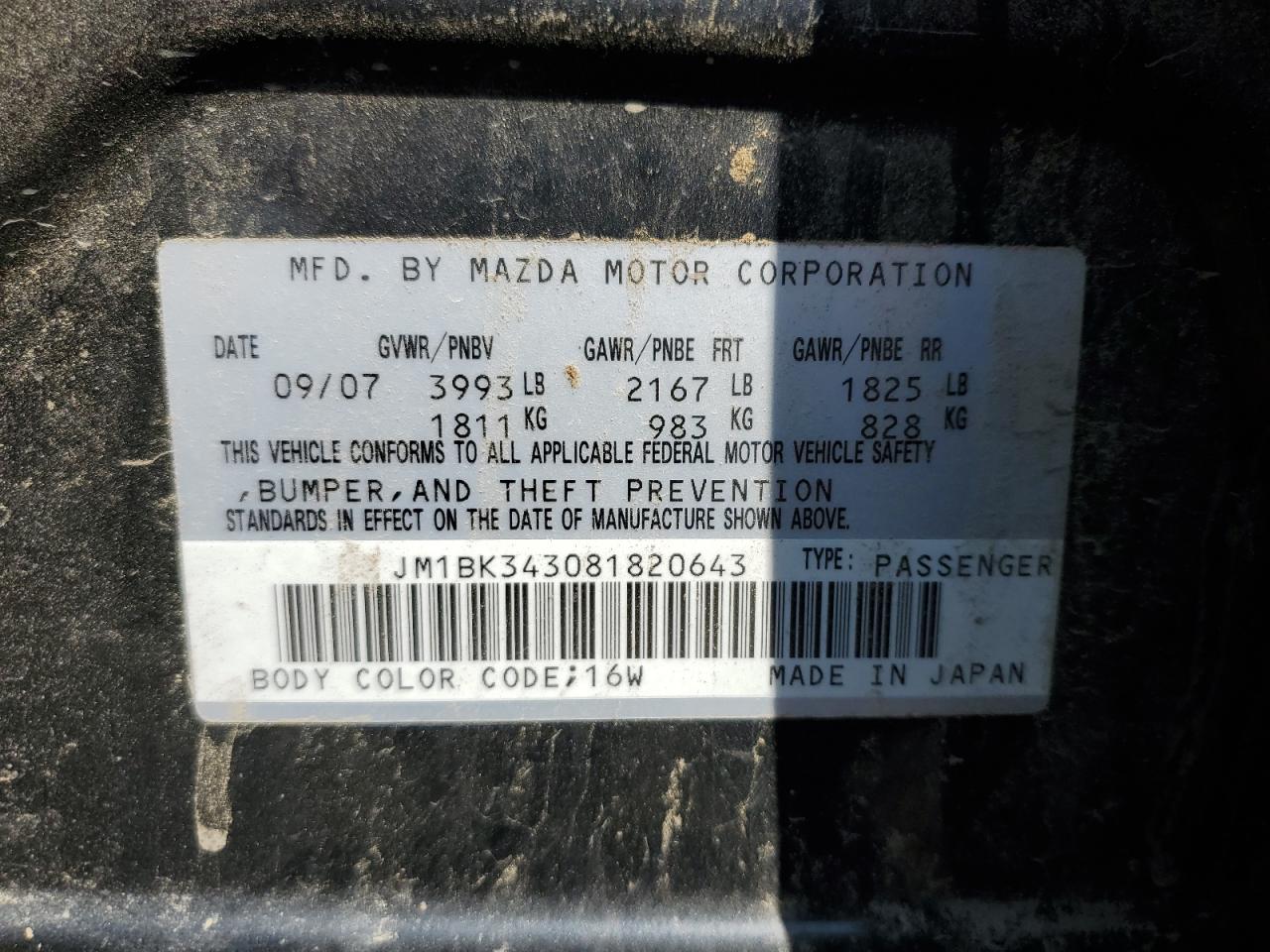 2008 Mazda 3 Hatchback VIN: JM1BK343081820643 Lot: 61044695