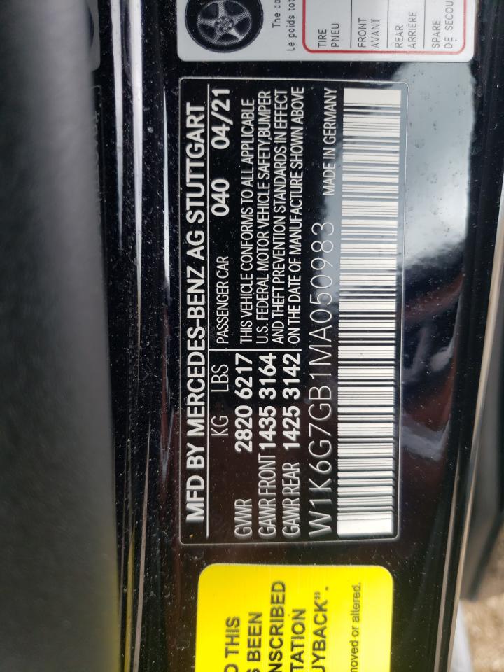 2021 Mercedes-Benz S 580 4Matic VIN: W1K6G7GB1MA050983 Lot: 62646315