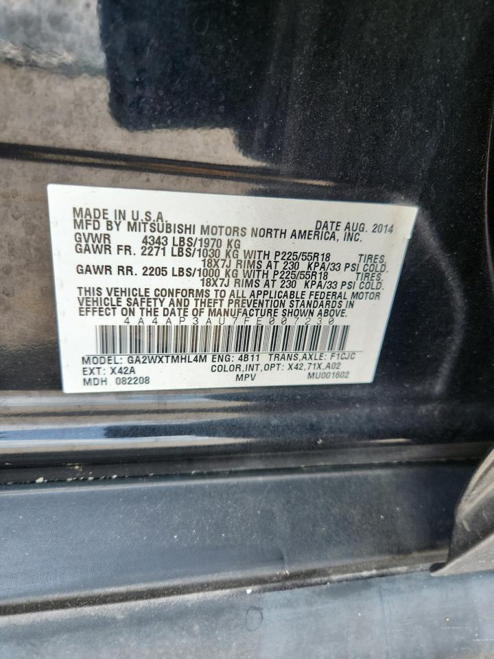 2015 Mitsubishi Outlander Sport Es VIN: 4A4AP3AU7FE007230 Lot: 62764425