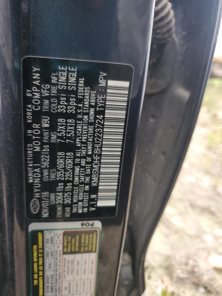 2017 Hyundai Santa Fe Se VIN: KM8SMDHF8HU223724 Lot: 63200465