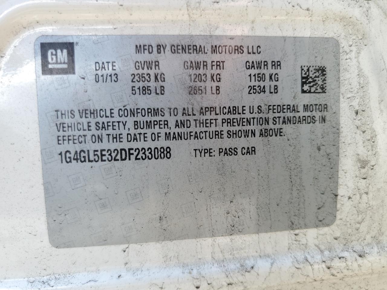 2013 Buick Lacrosse VIN: 1G4GL5E32DF233088 Lot: 61712435