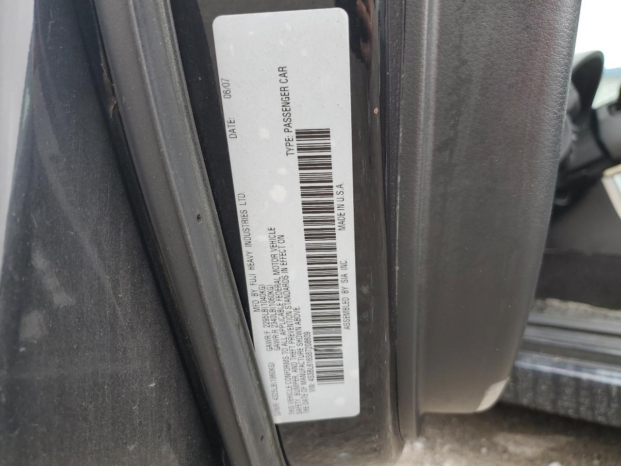 2008 Subaru Legacy 2.5I VIN: 4S3BL616587208609 Lot: 62362335