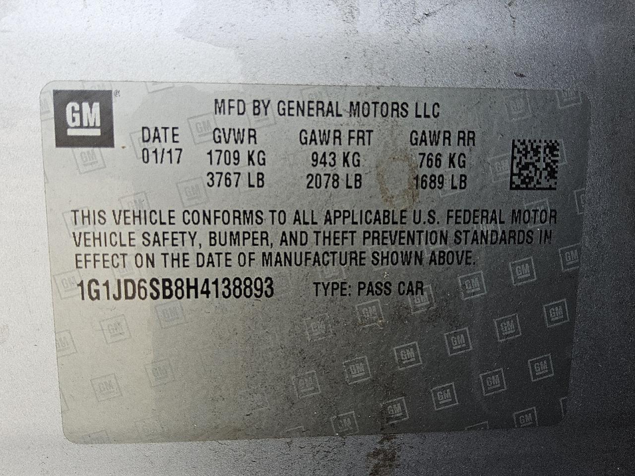 1G1JD6SB8H4138893 CHEVROLET SONIC 2017
