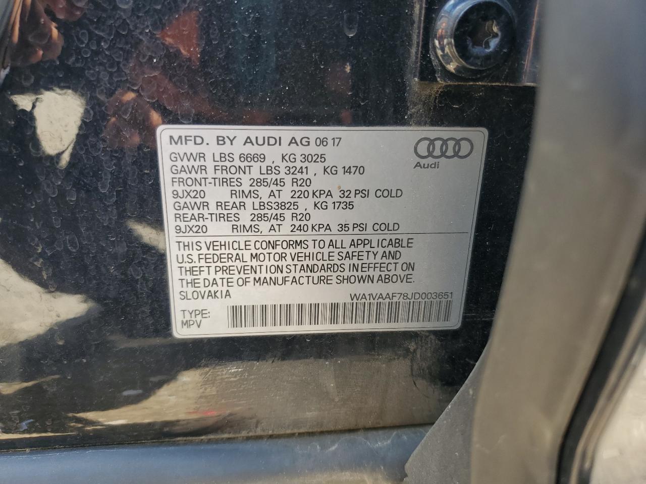 2018 Audi Q7 Prestige VIN: WA1VAAF78JD003651 Lot: 62460995