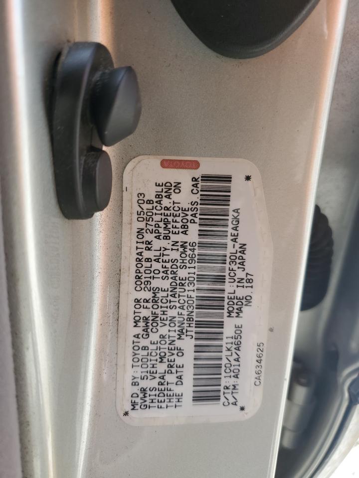 2003 Lexus Ls 430 VIN: JTHBN30F130119646 Lot: 61667275