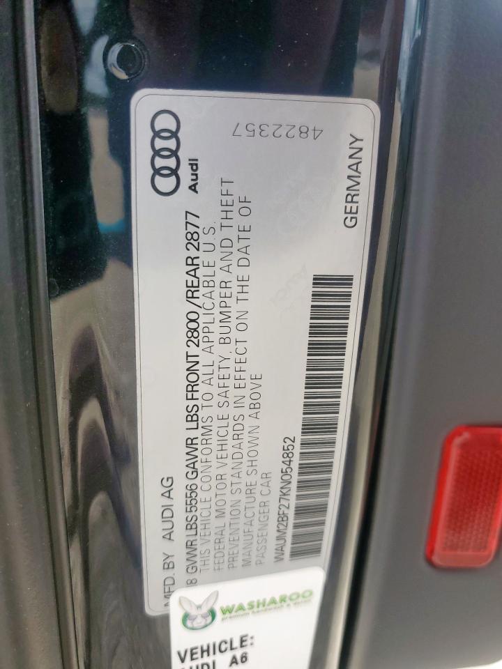2019 Audi A6 Prestige VIN: WAUM2BF27KN054852 Lot: 62843505