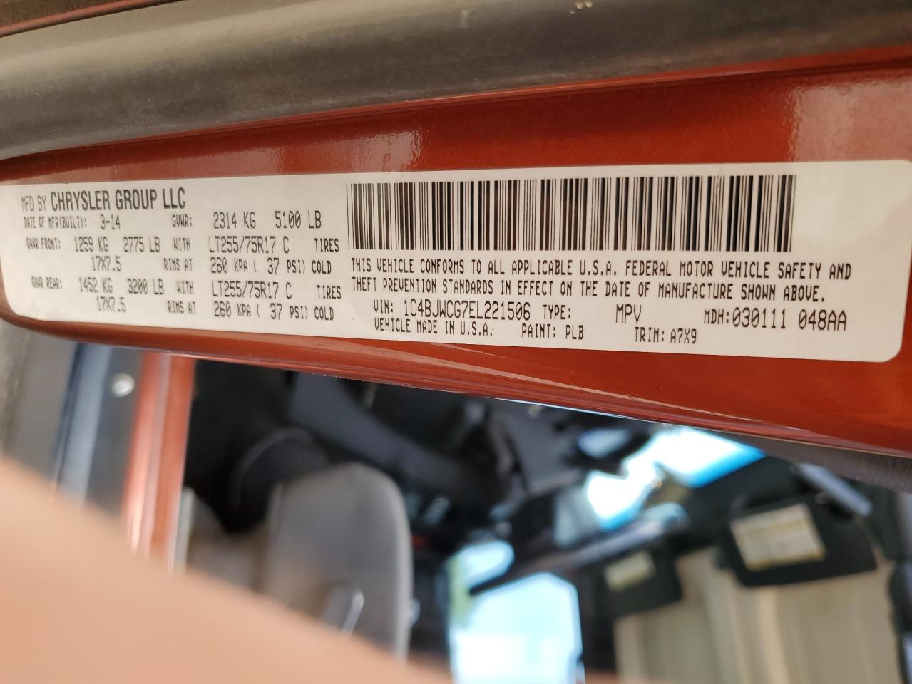 JEEP WRANGLER 2014 VIN 1C4BJWCG7EL221506 zdjęcie 13